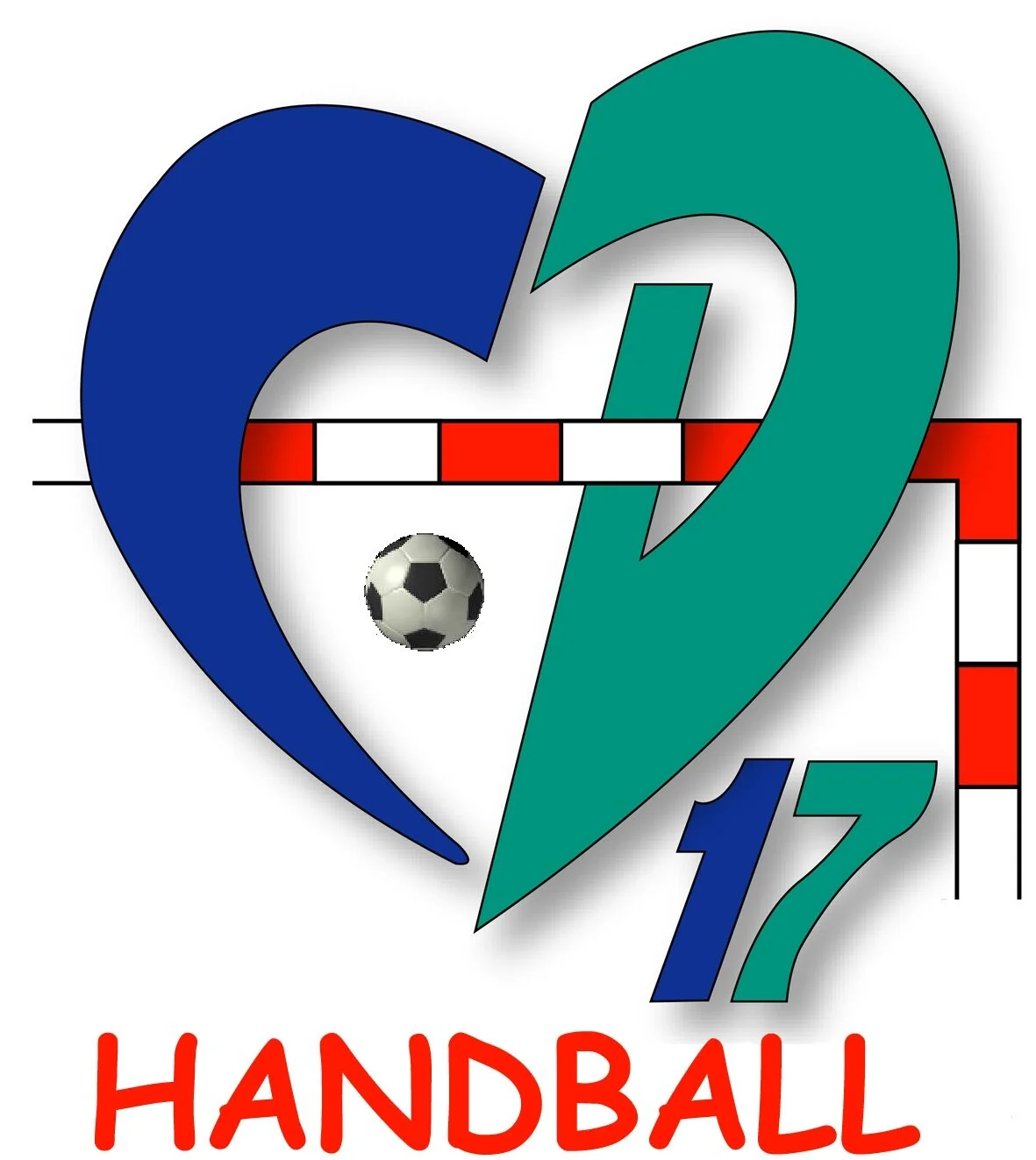 Stylized heart logo with handball and goal